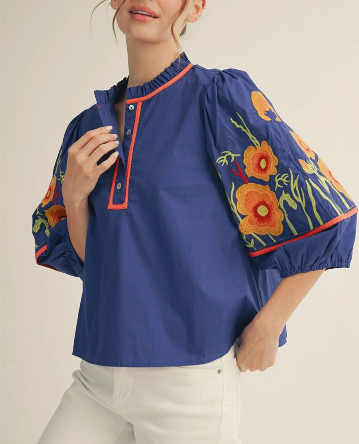 Jodifl Embroidered Sleeve Top Cobalt Blue - Image 3