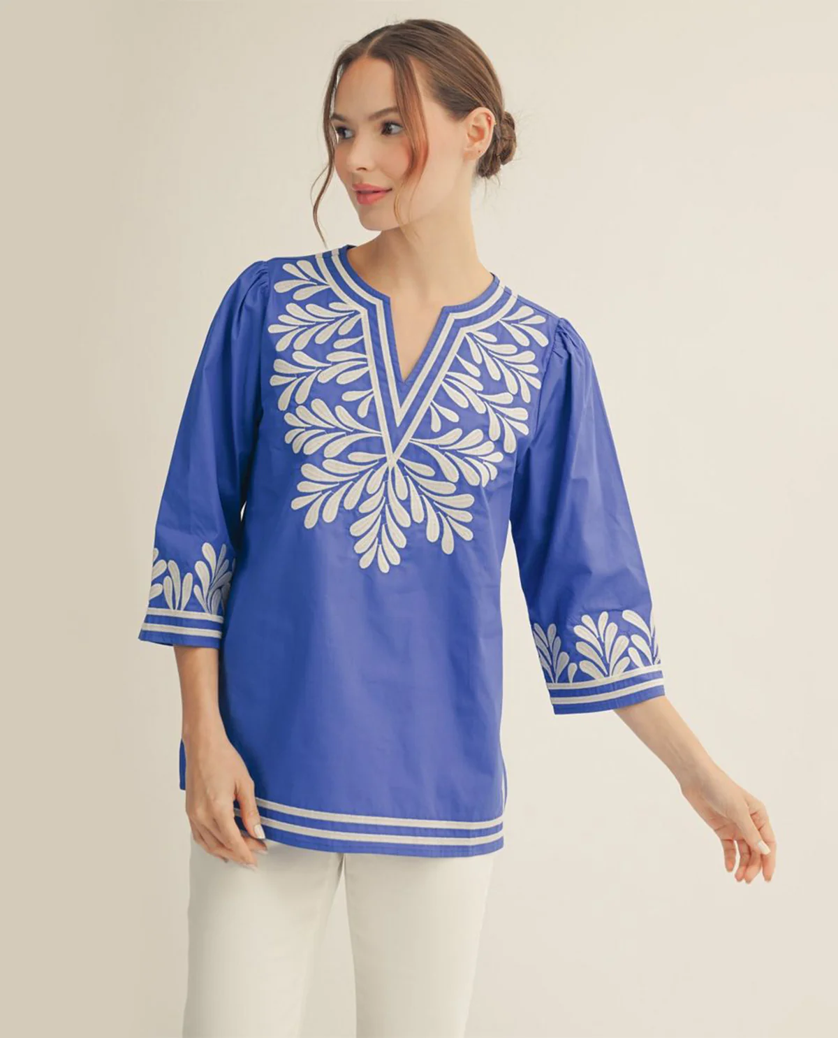 Jodifl Embroidered V-Neck Tunic Royal Blue - Image 2