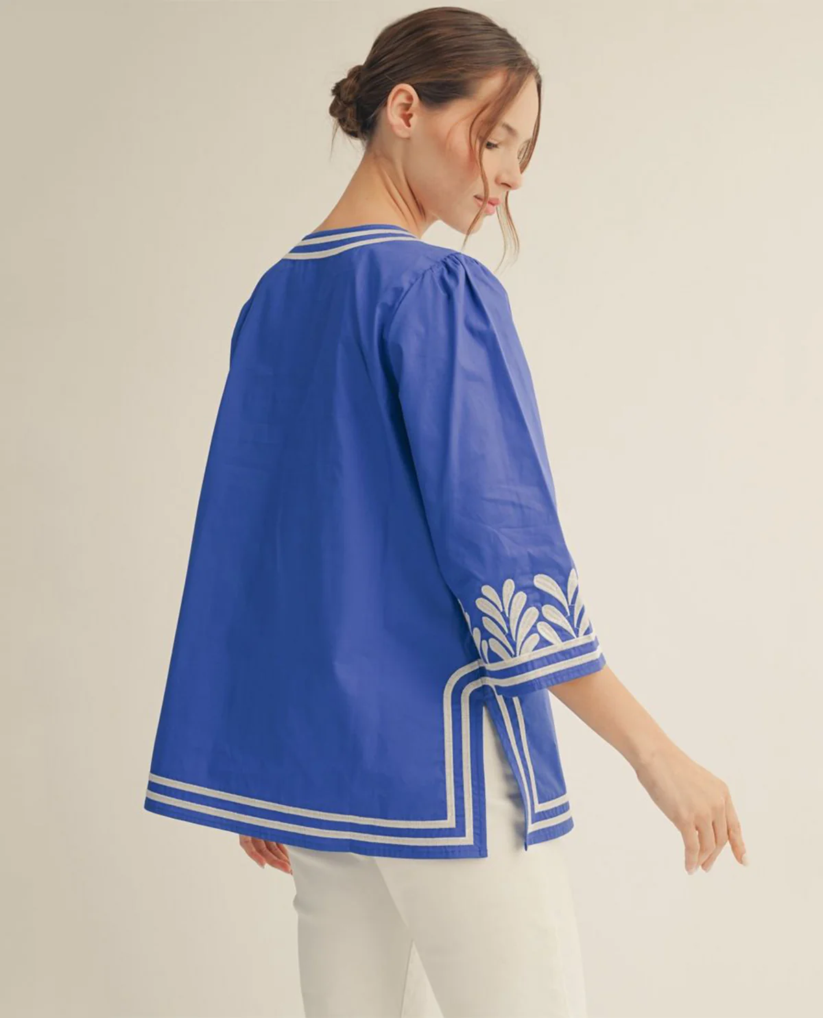 Jodifl Embroidered V-Neck Tunic Royal Blue - Image 3