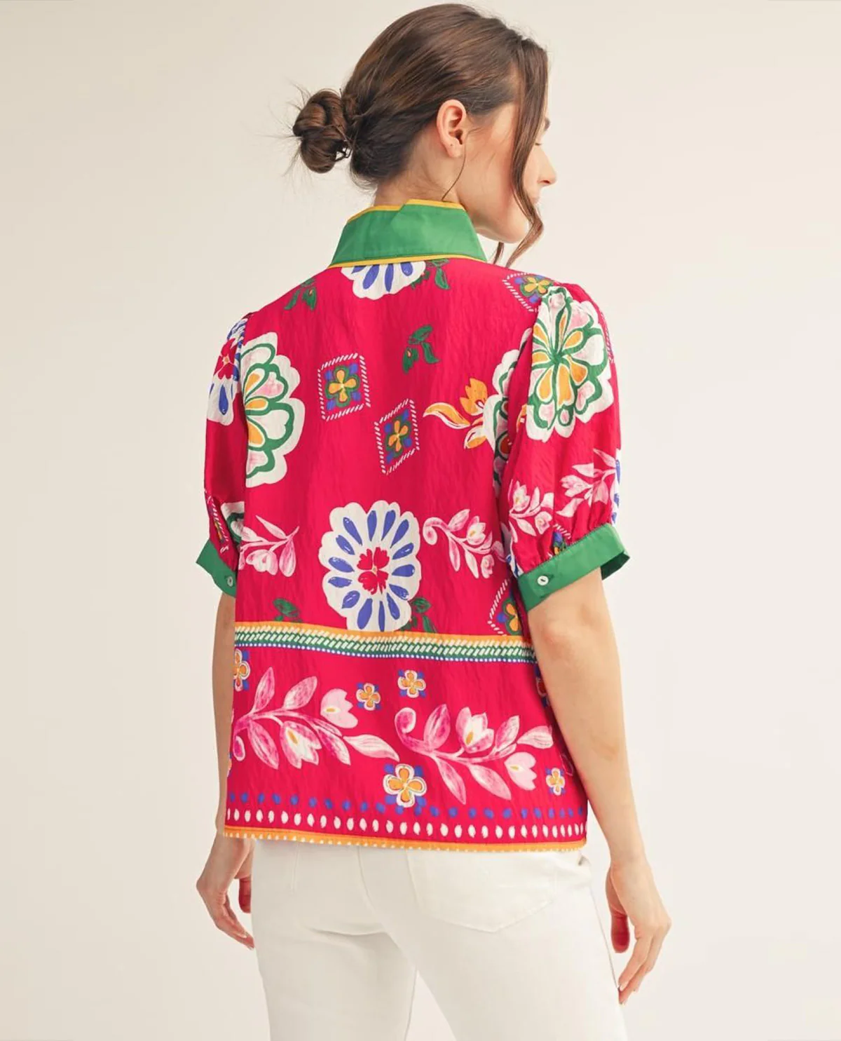 Jodifl Short Puff Sleeves Boho Floral Top - Image 2