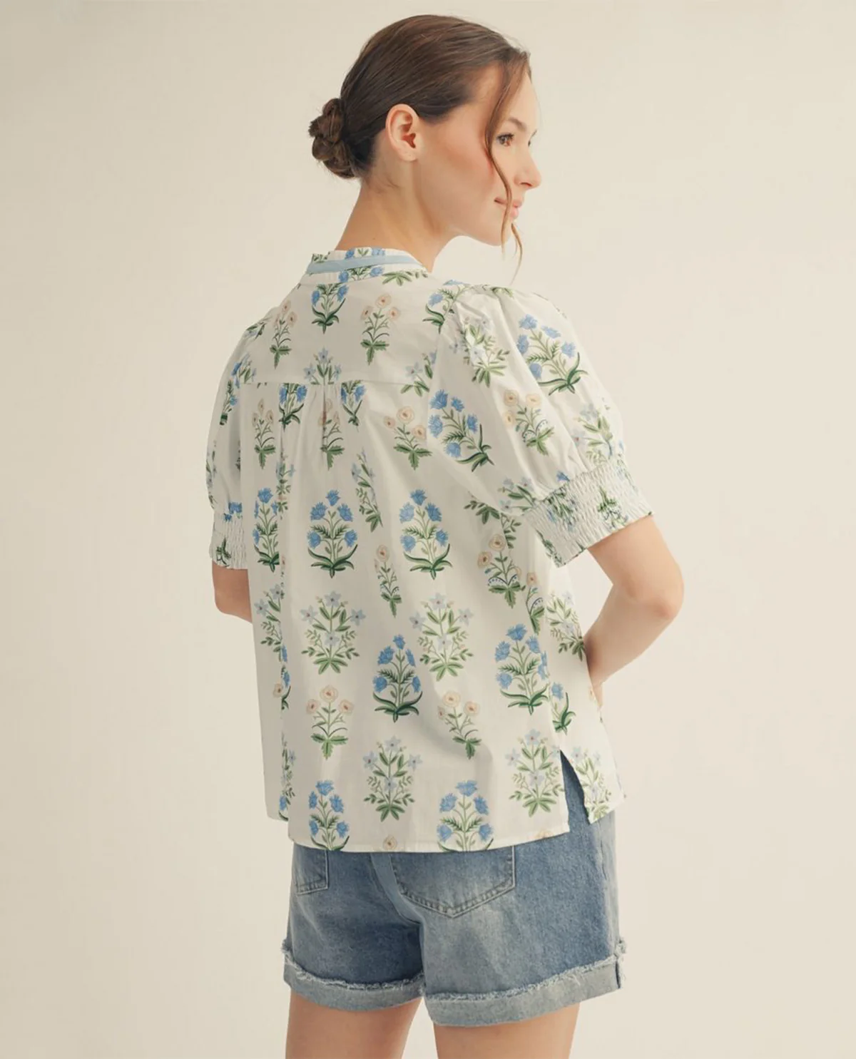 Jodifl Floral Print Puff Sleeve Top White - Image 2