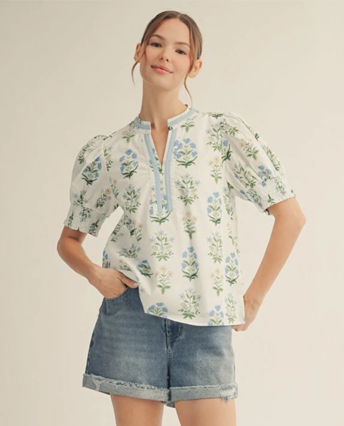 Jodifl Floral Print Puff Sleeve Top White - Image 3