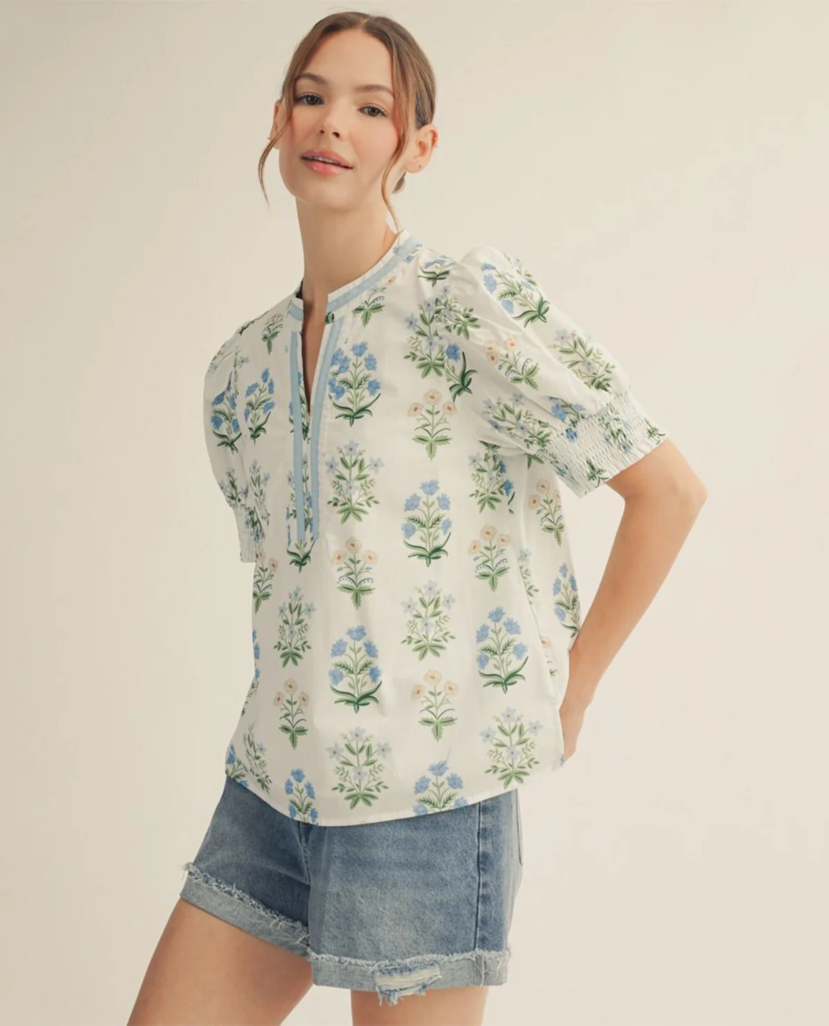 Jodifl Floral Print Puff Sleeve Top White - Image 4