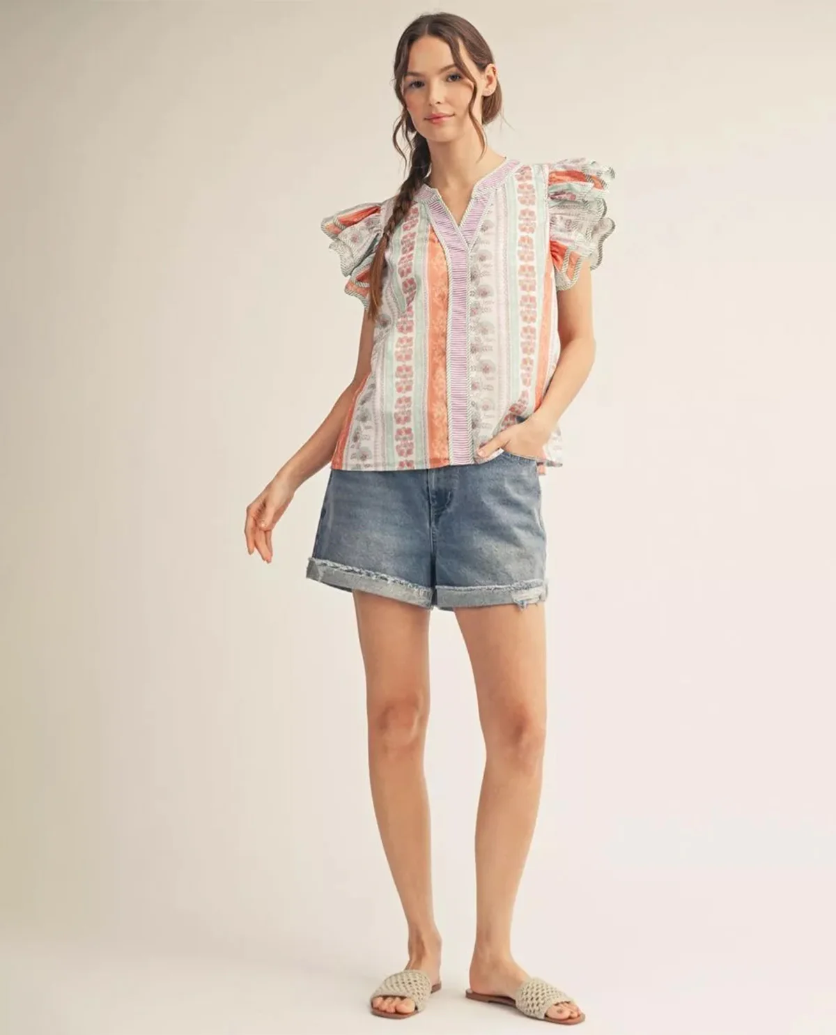 Jodifl Flutter Sleeve Print Top Seaform Orchid - Image 2