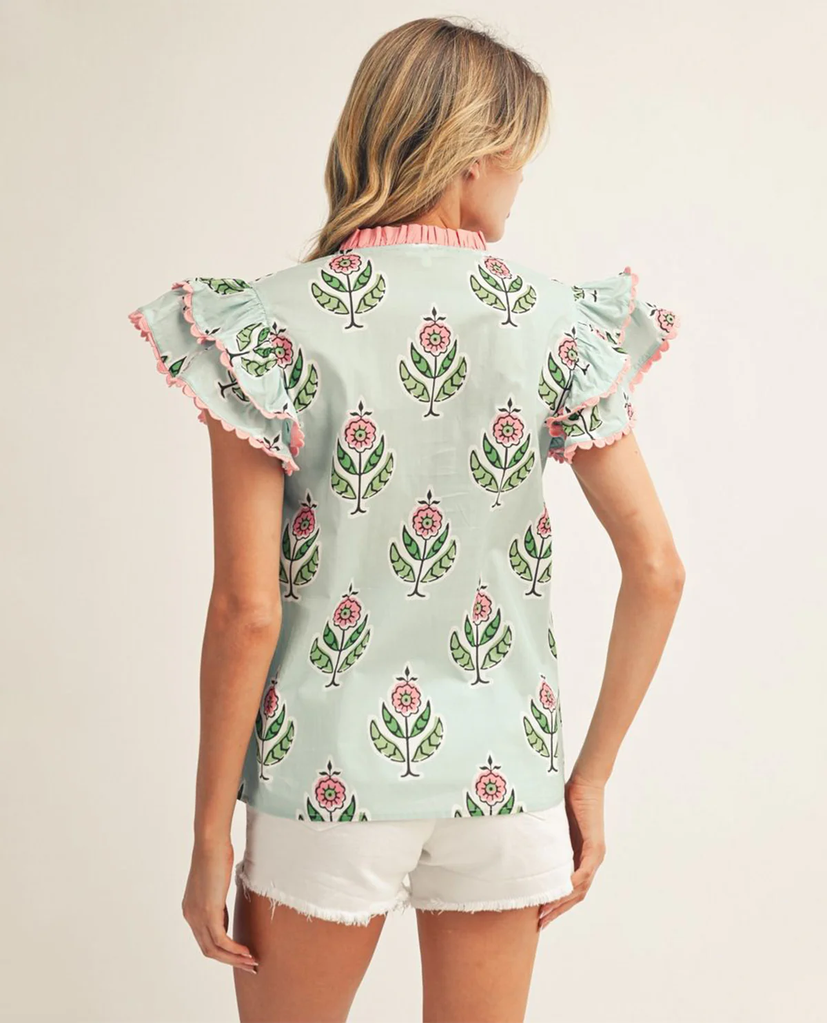 Jodifl Flutter Sleeve Top With Solid Trim Mint - Image 2