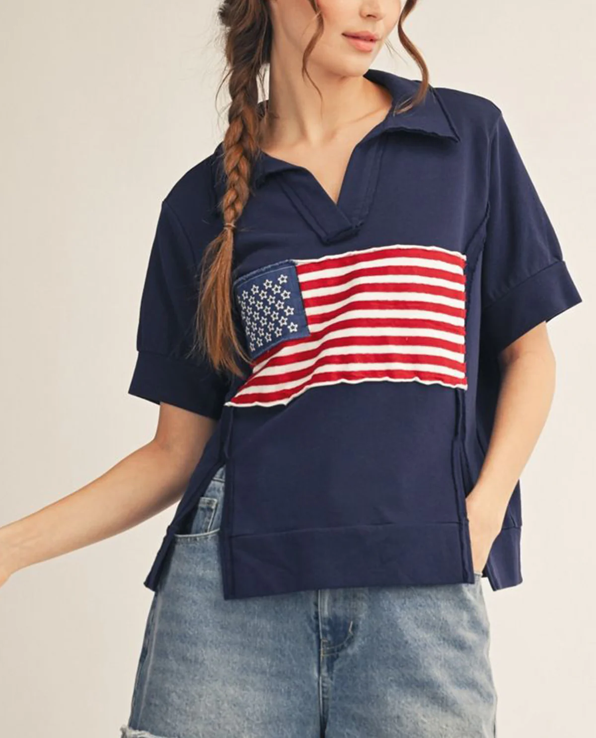Jodifl Johnny Collar American Flag Top Navy - Image 2