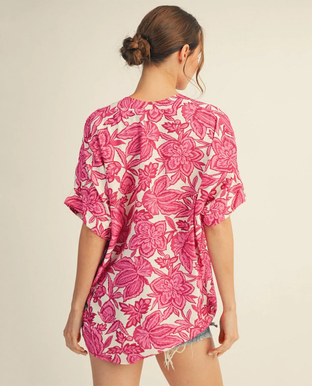 Jodifl Print V-Neck Dolman Top Fuchsia - Image 3