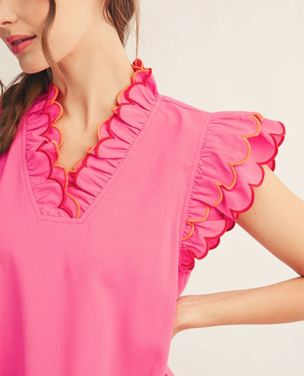 Jodifl Solid Ruffle Sleeve Dress Pink - Image 2