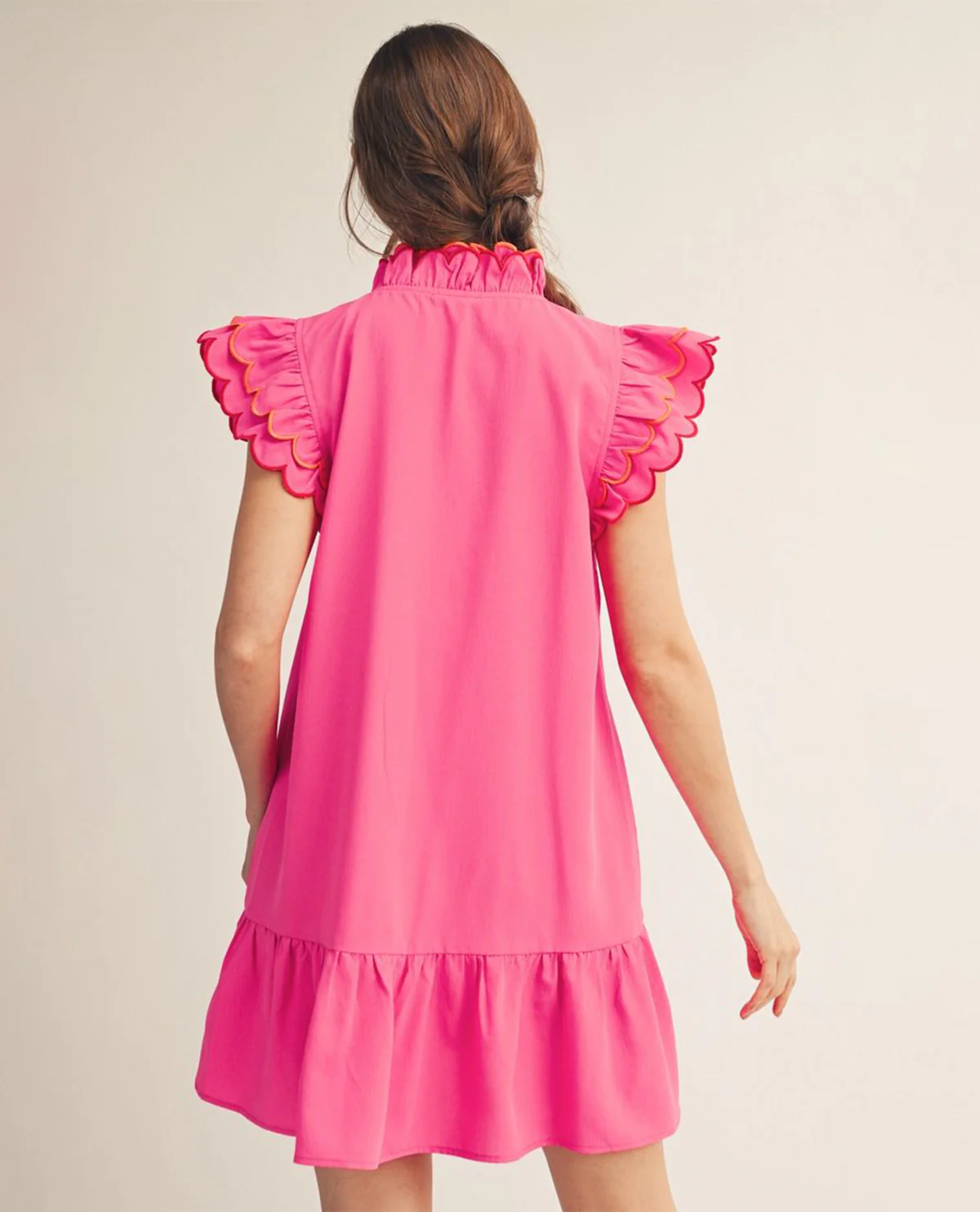 Jodifl Solid Ruffle Sleeve Dress Pink - Image 3