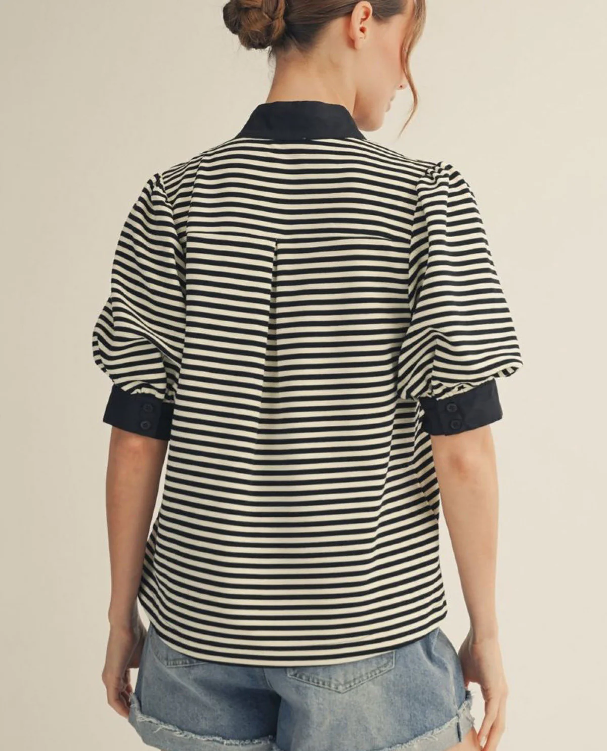 Jodifl Stripe Top With Contrast Trim Black - Image 3