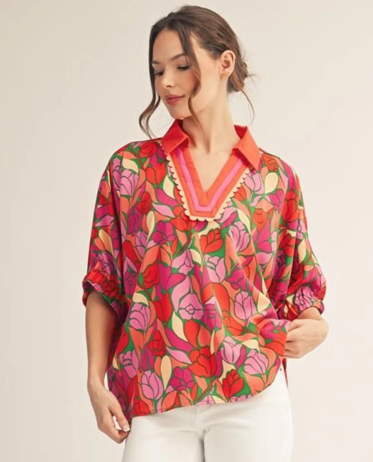 Jodifl Drop Shoulder Floral Print Loose Fit Top - Image 3