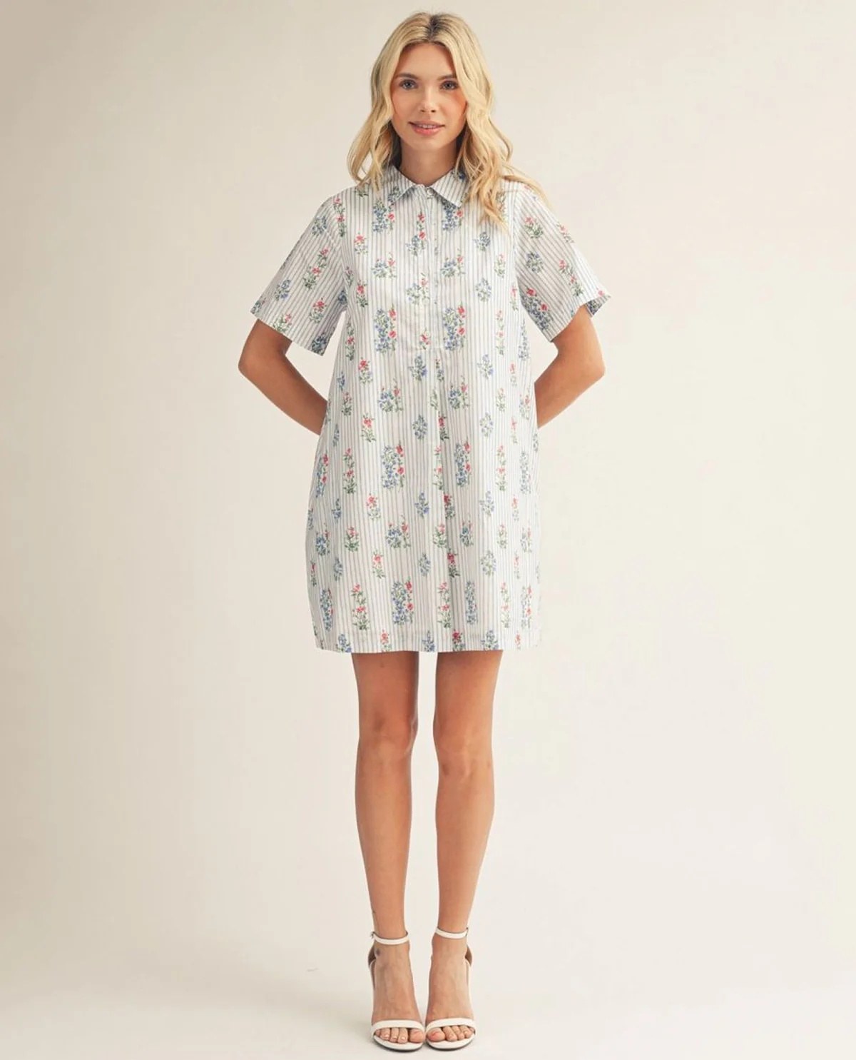 Jodifl Short Sleeve Stripe Floral Print Dress - Image 3