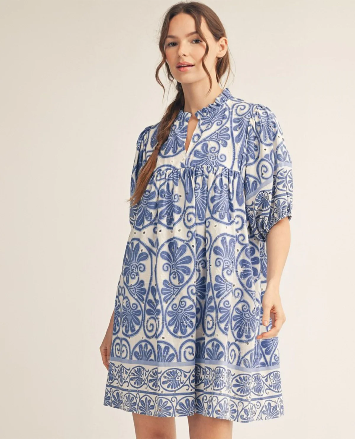 Jodifl Print Dress With Cuff Sleeves Blue - Image 3