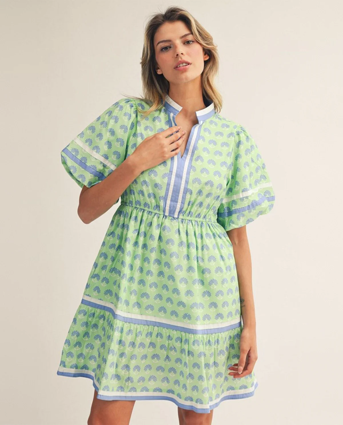 Jodifl Print Dress With Solid Detail Green - Image 3