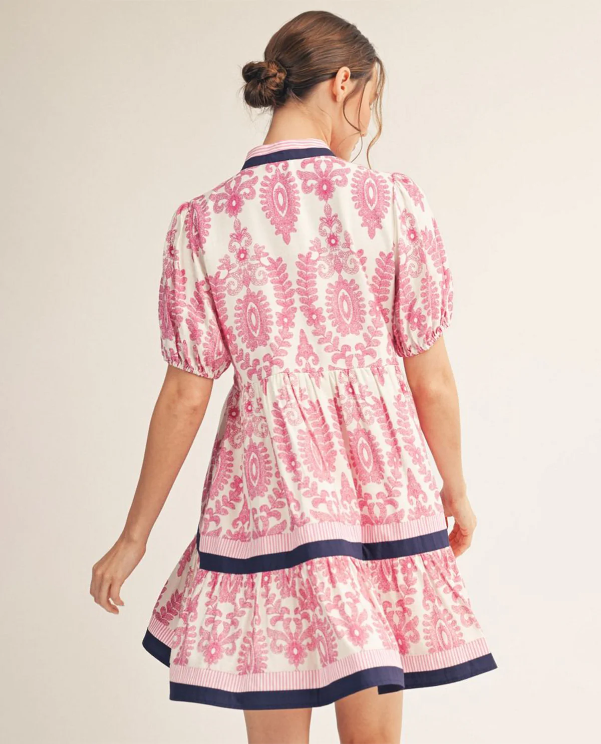Jodifl Print Dress With Stripe Contrast Magenta - Image 2