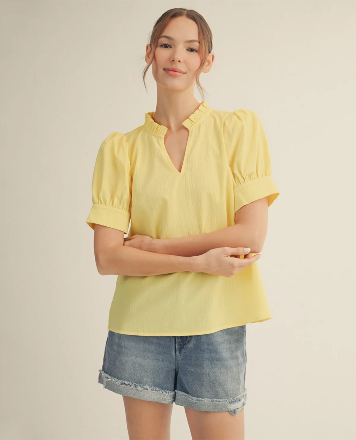 Jodifl Solid Crinkle Top With Puff Sleeves - Image 2