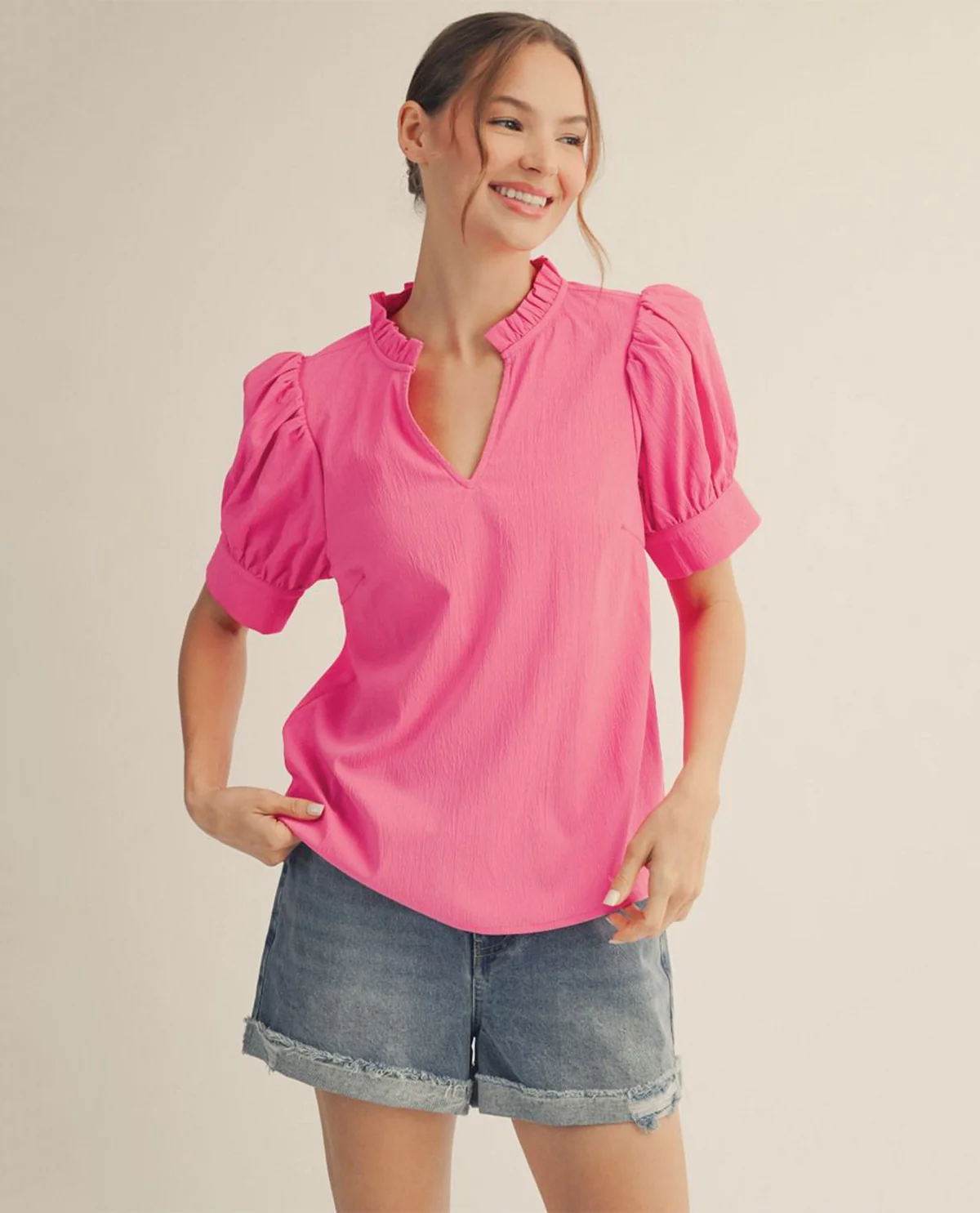 Jodifl Solid Crinkle Top With Puff Sleeves - Image 3