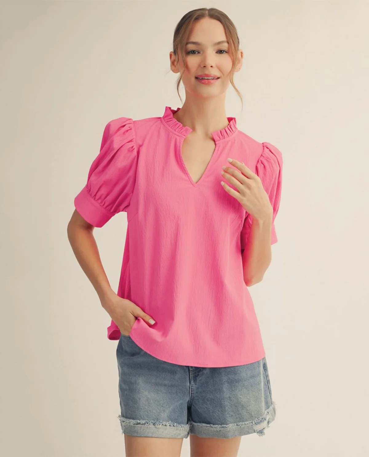 Jodifl Solid Crinkle Top With Puff Sleeves - Image 4