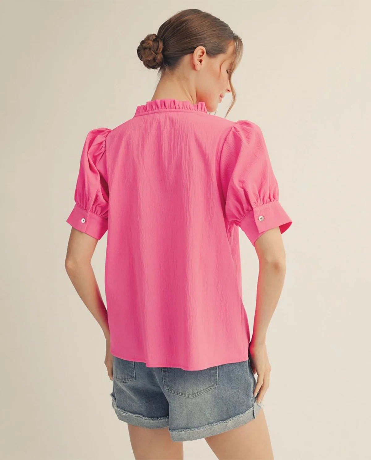 Jodifl Solid Crinkle Top With Puff Sleeves - Image 6