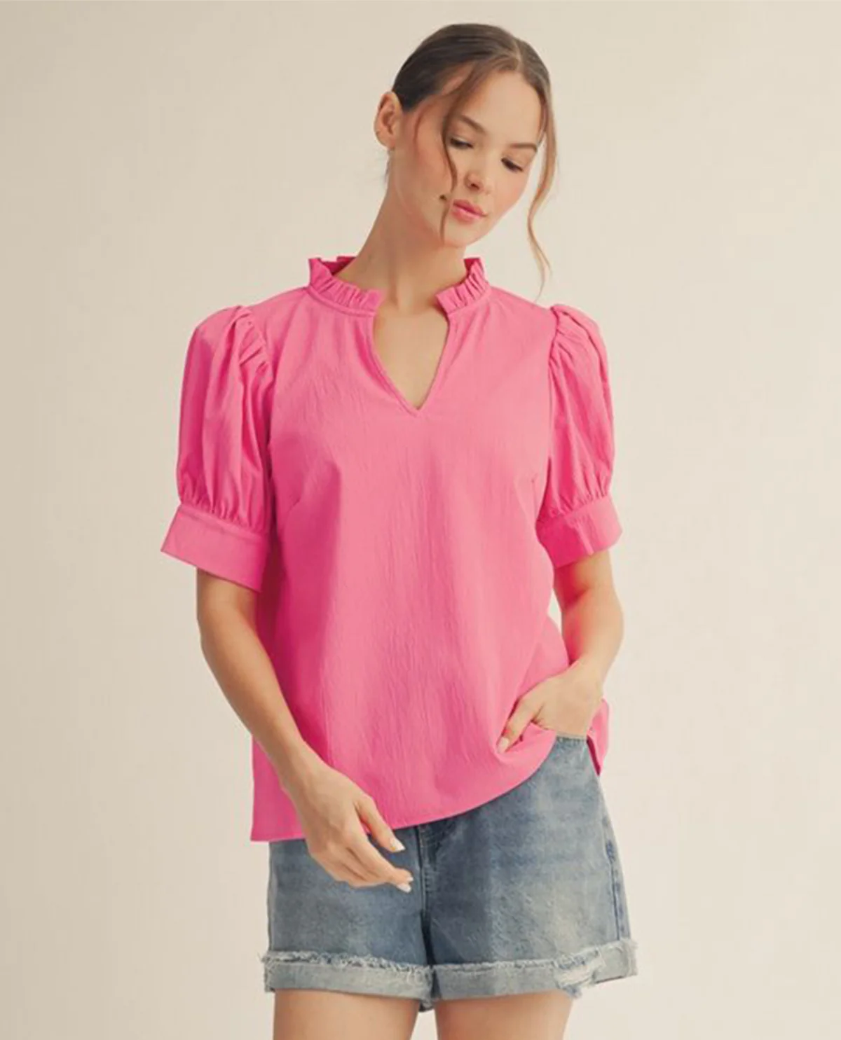 Jodifl Solid Crinkle Top With Puff Sleeves - Image 7