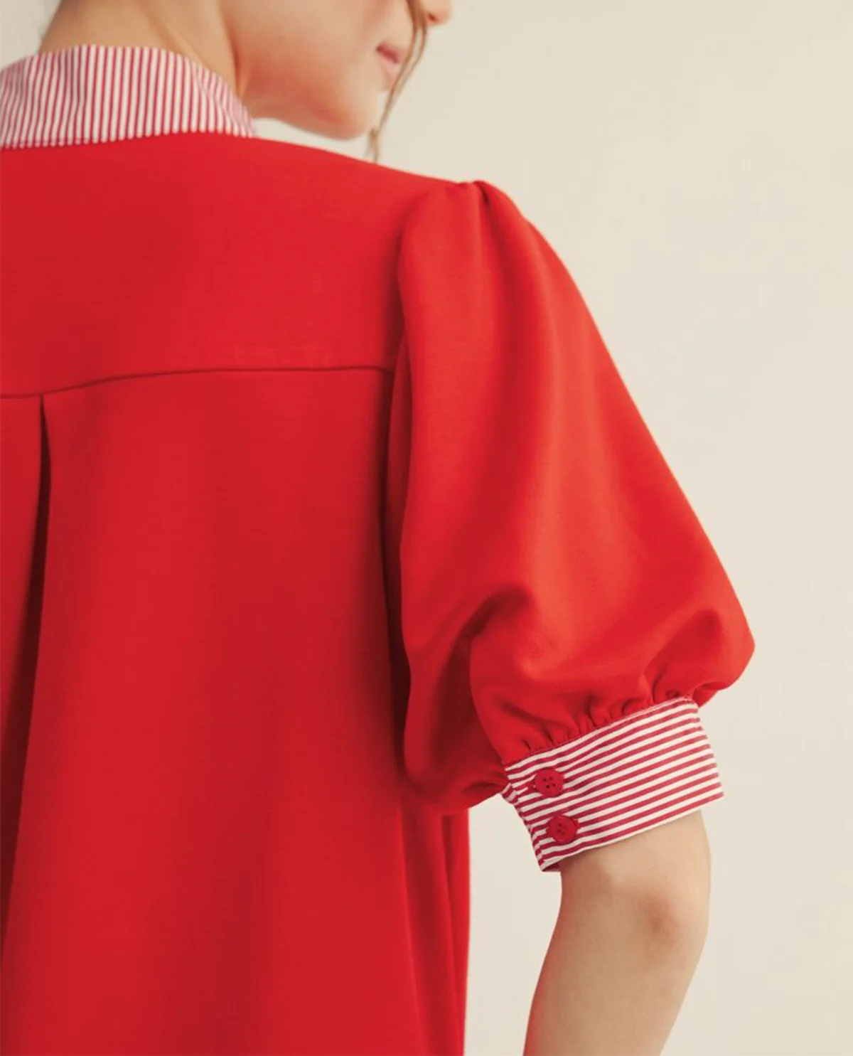 Jodifl Solid Notch Neck Top With Stripe Contrast Red - Image 3