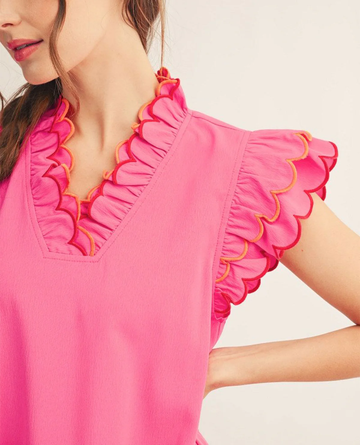 Jodifl Solid Ruffle Sleeve Dress Pink - Image 2