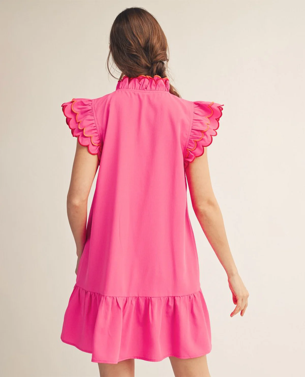 Jodifl Solid Ruffle Sleeve Dress Pink - Image 3
