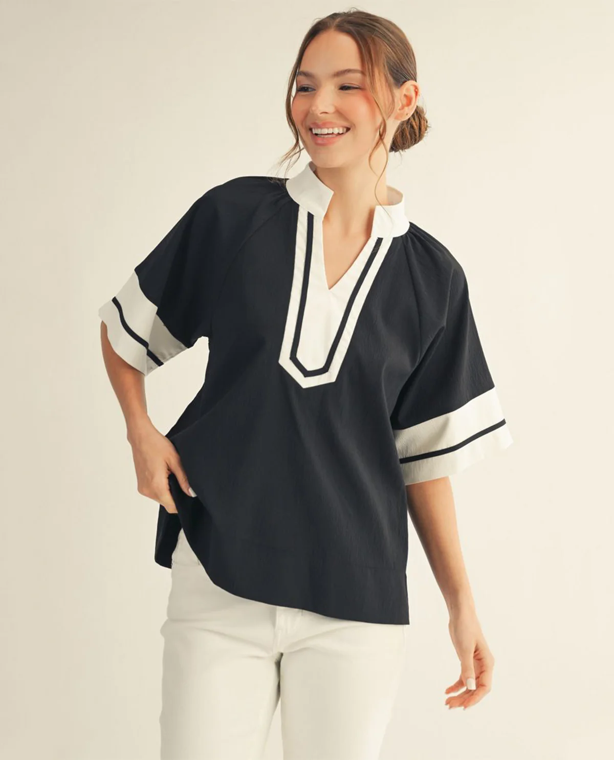 Jodifl Solid Top With Contrast Trim Black - Image 2