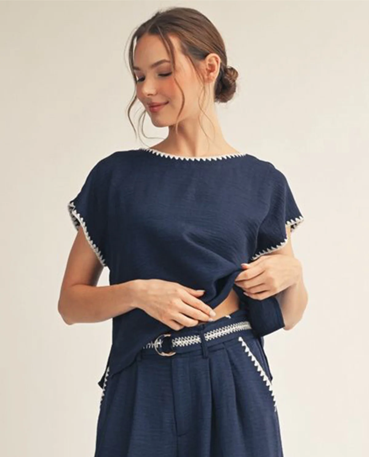 Jodifl Solid Top With Trim Navy - Image 2