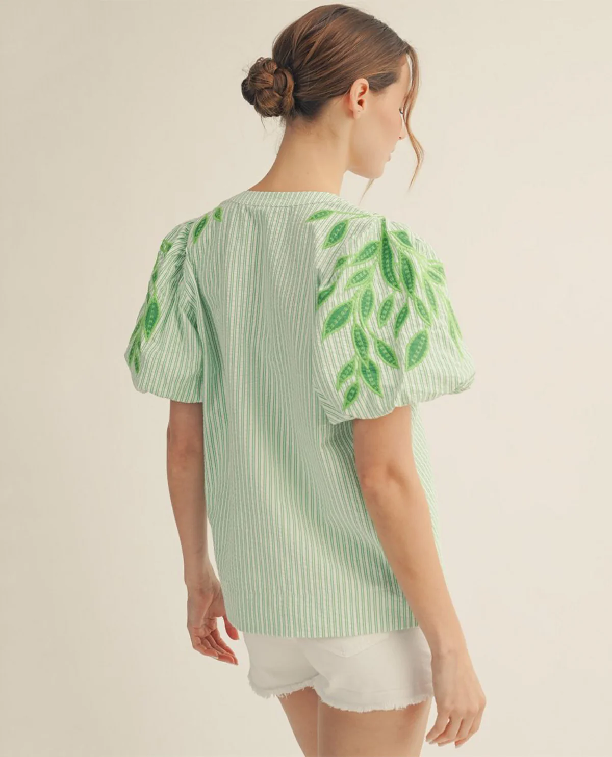 Jodifl Stripe Top With Embroidered Applique Green - Image 2