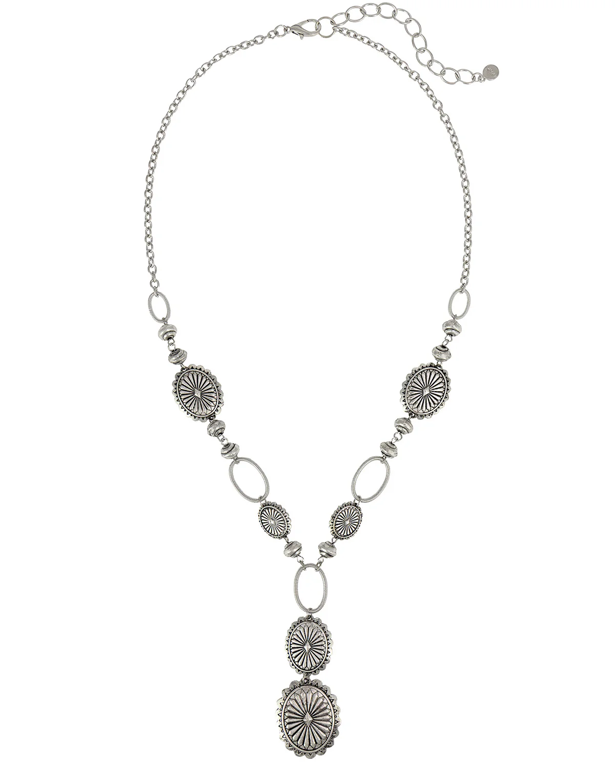 Silver Linked Text Oval Necklace