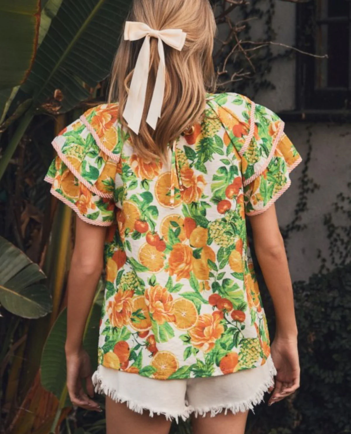 Oddi Ruffle Sleeve Floral Blouse Citrus - Image 2