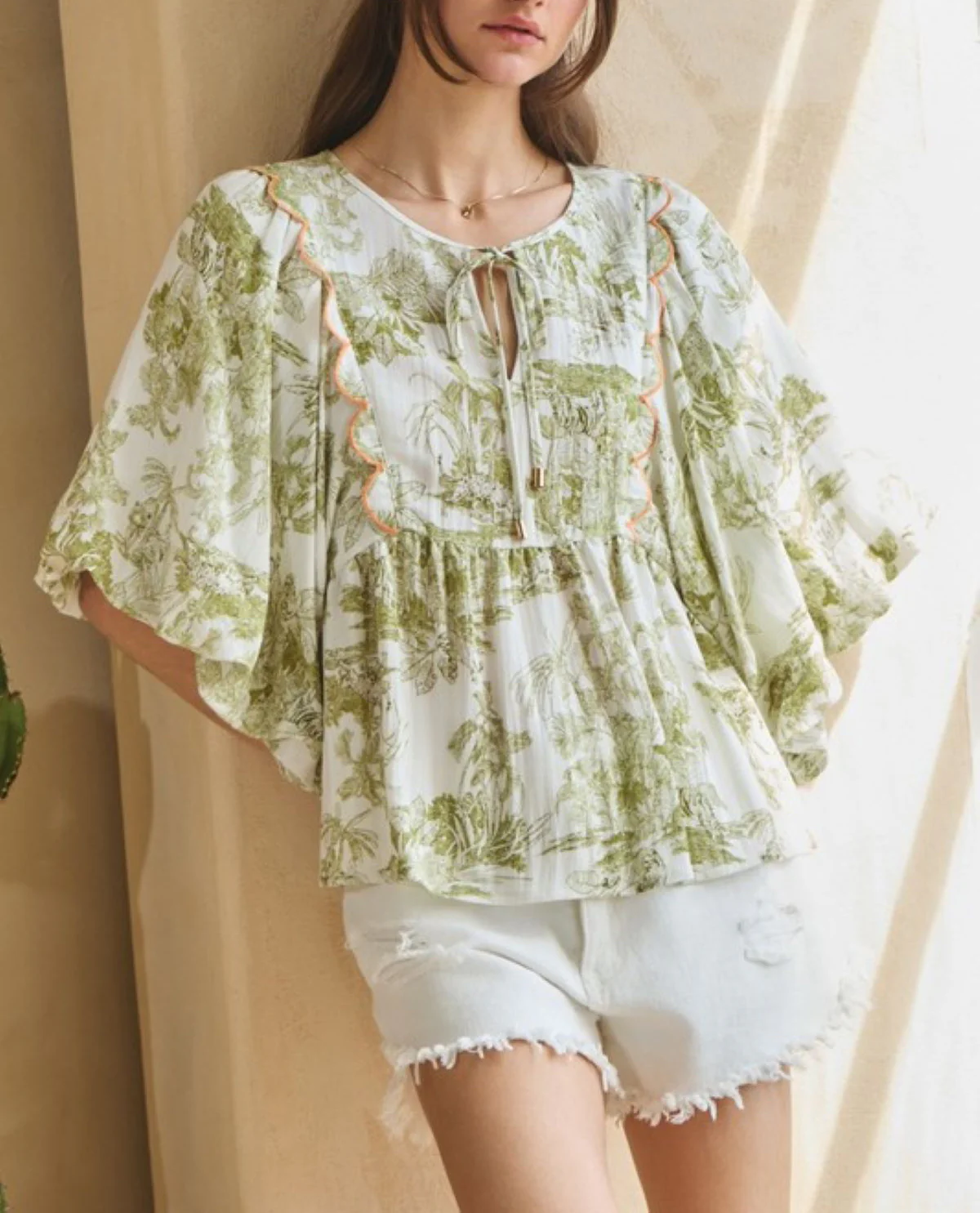 Toi Print Top with Scallop Edge - Image 2