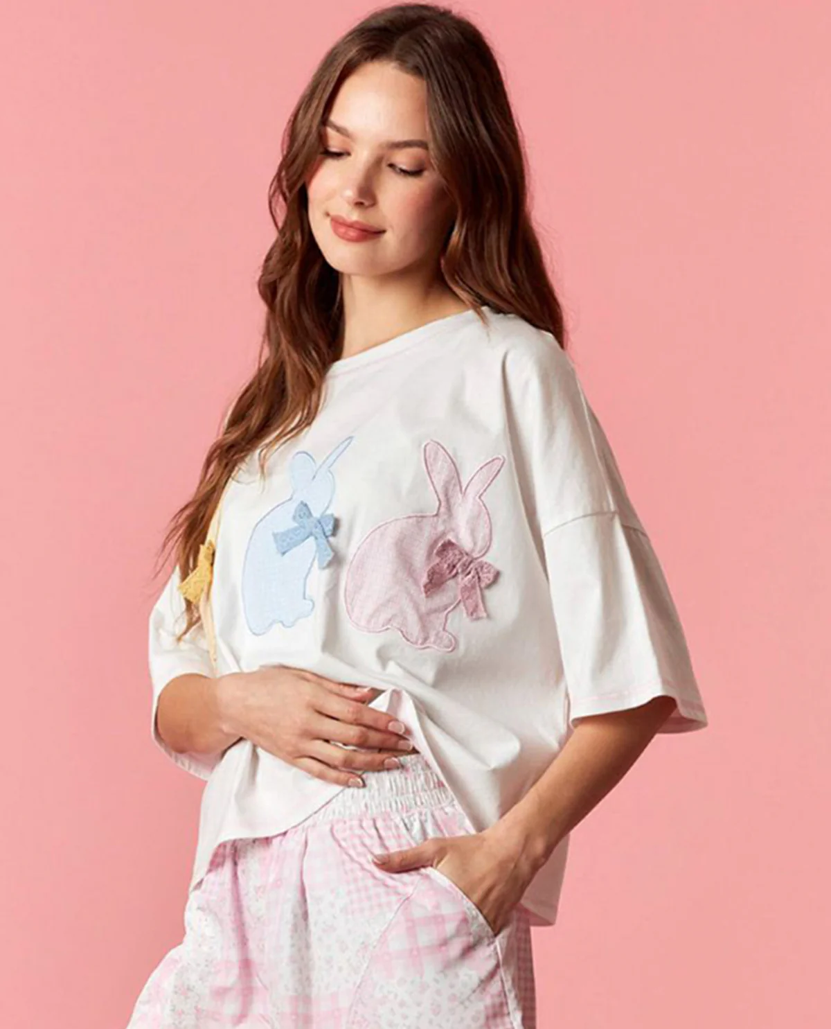 Peach Love 3 Bunny Top White - Image 2