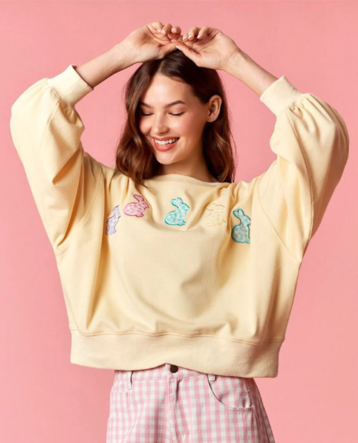 Peach Love Bunny Patch Long Sleeve Top Yellow - Image 2
