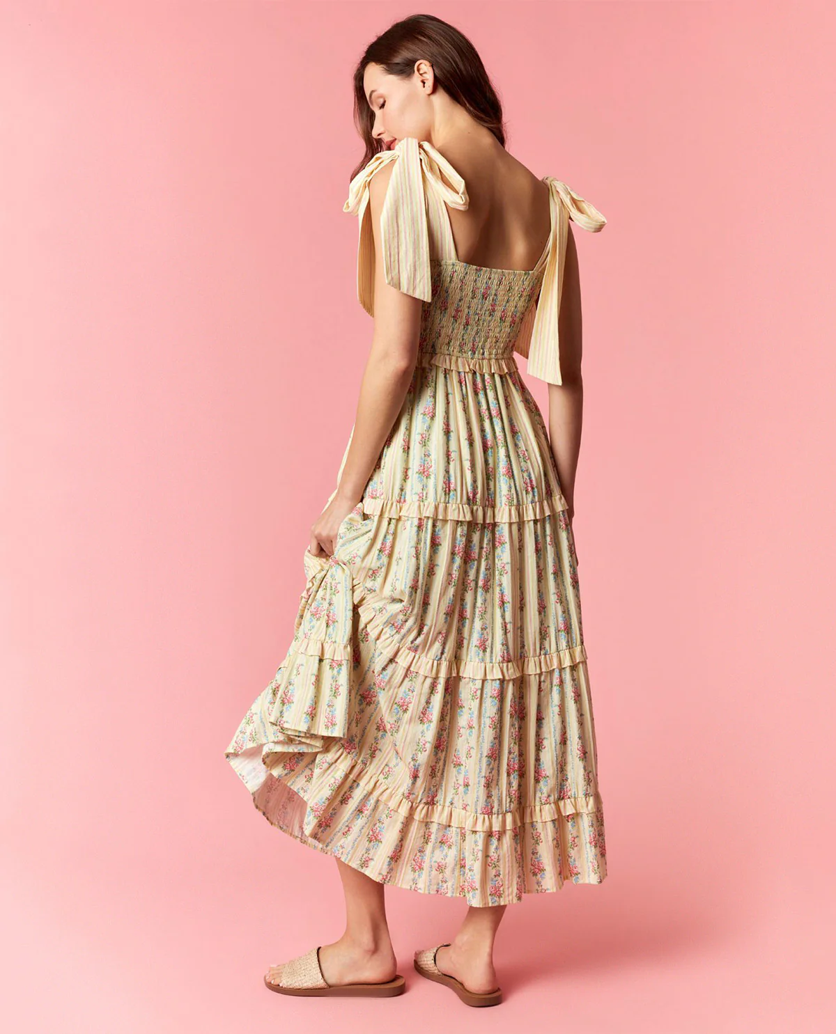 Peach Love Floral Mixed Print Dress - Image 3