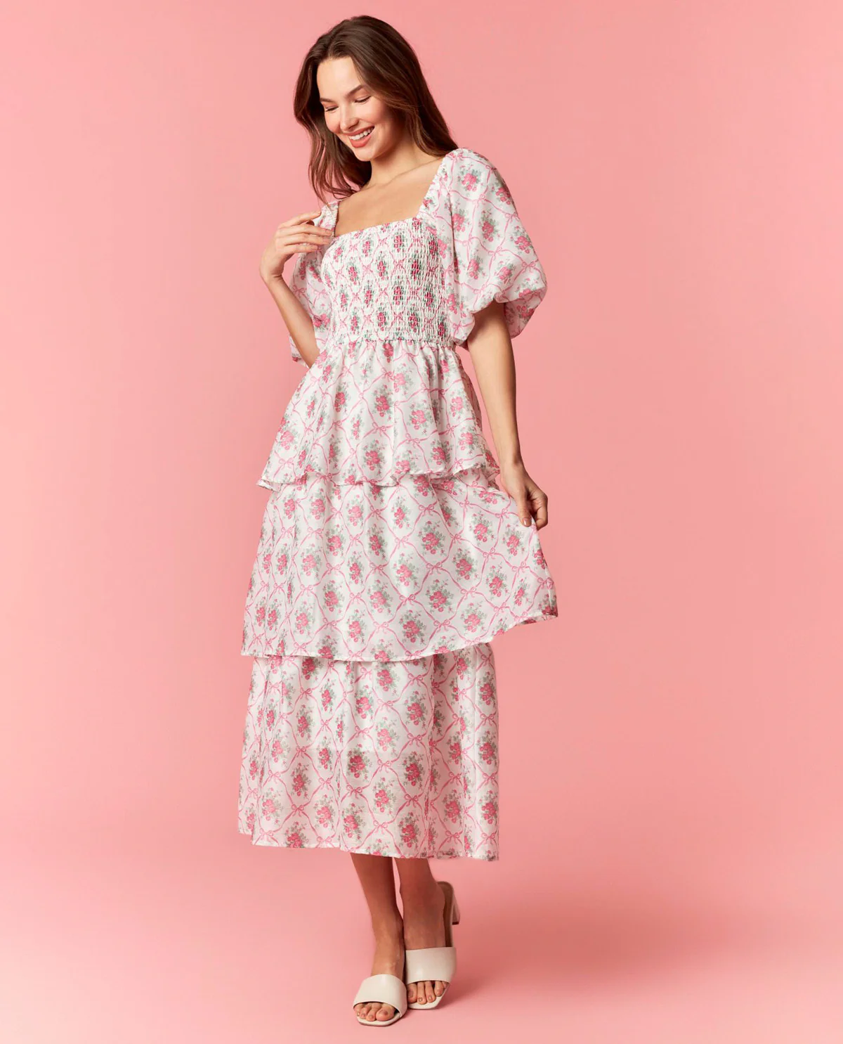 Peach Love Floral Smocked Dress - Image 3