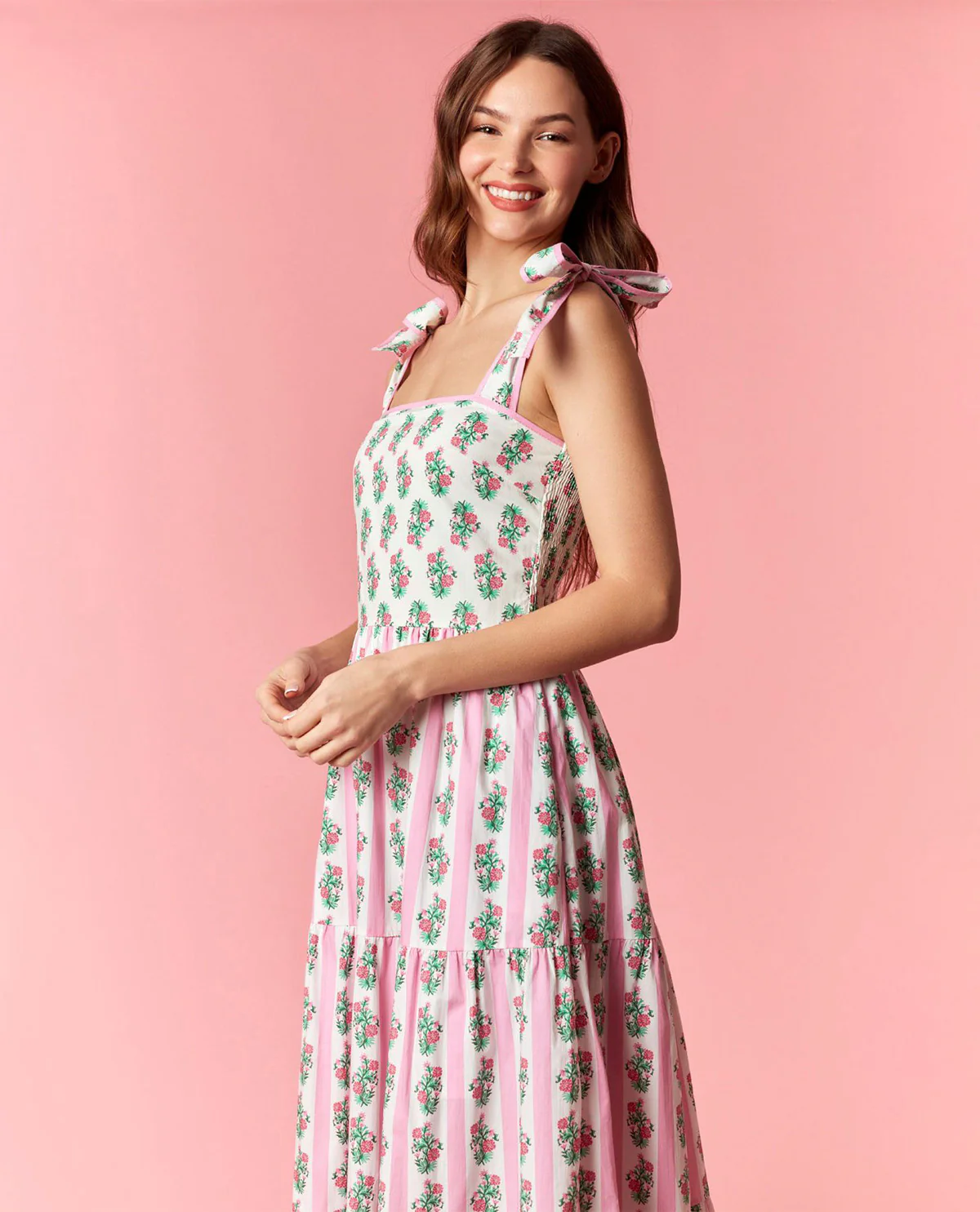 Peach Love Floral Smocked Sleeveless Dress - Image 2