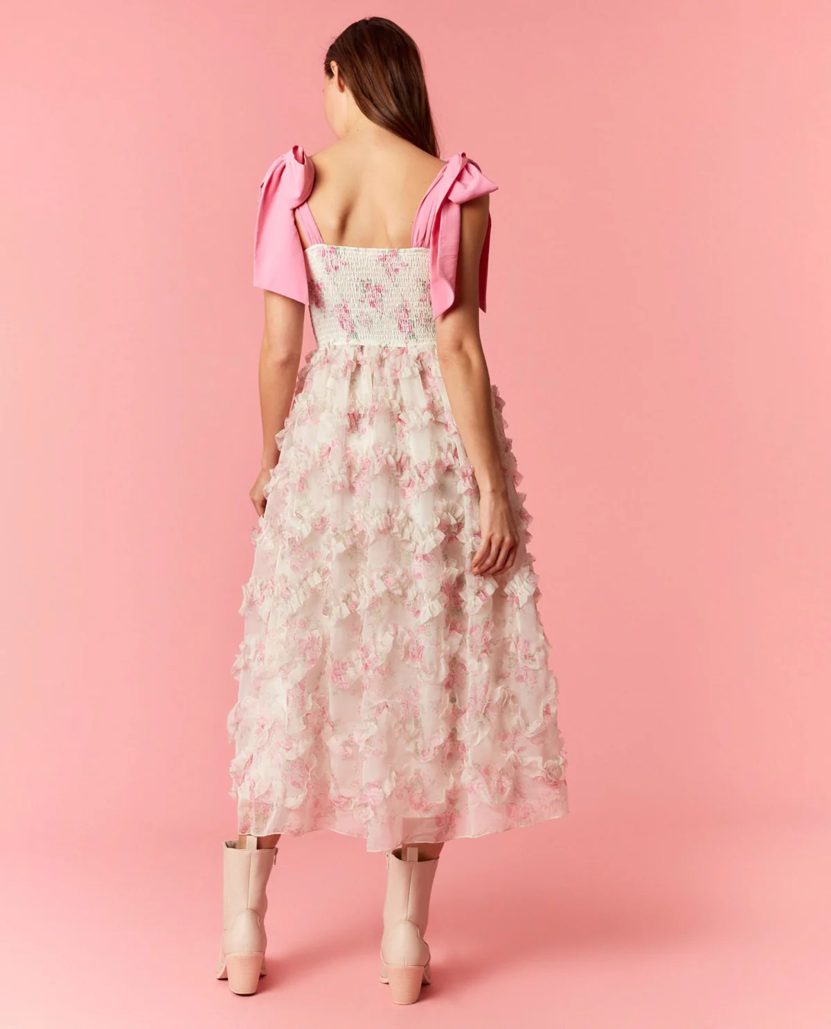 Peach Love Floral Smocked Dress with Bow - Image 2