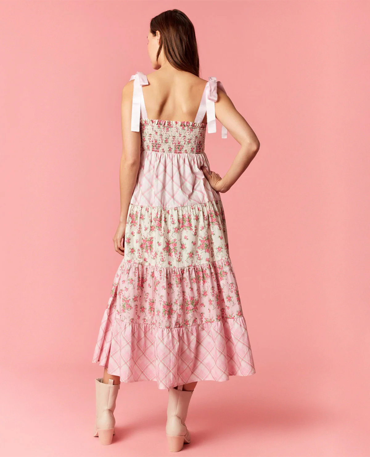 Peach Love Mixed Print Tiered Dress - Image 2