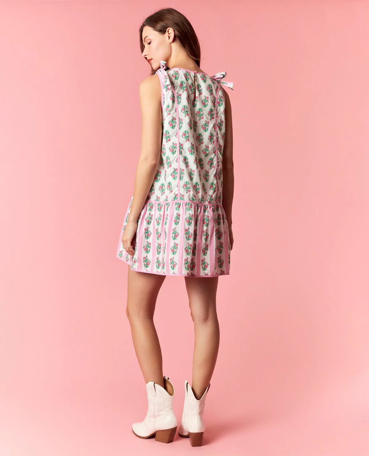 Peach Love Tie Shoulder Floral Dress - Image 4