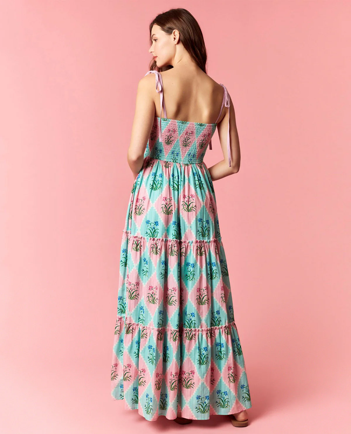 Peach Love Floral Tiered Dress Pink/Mint - Image 3