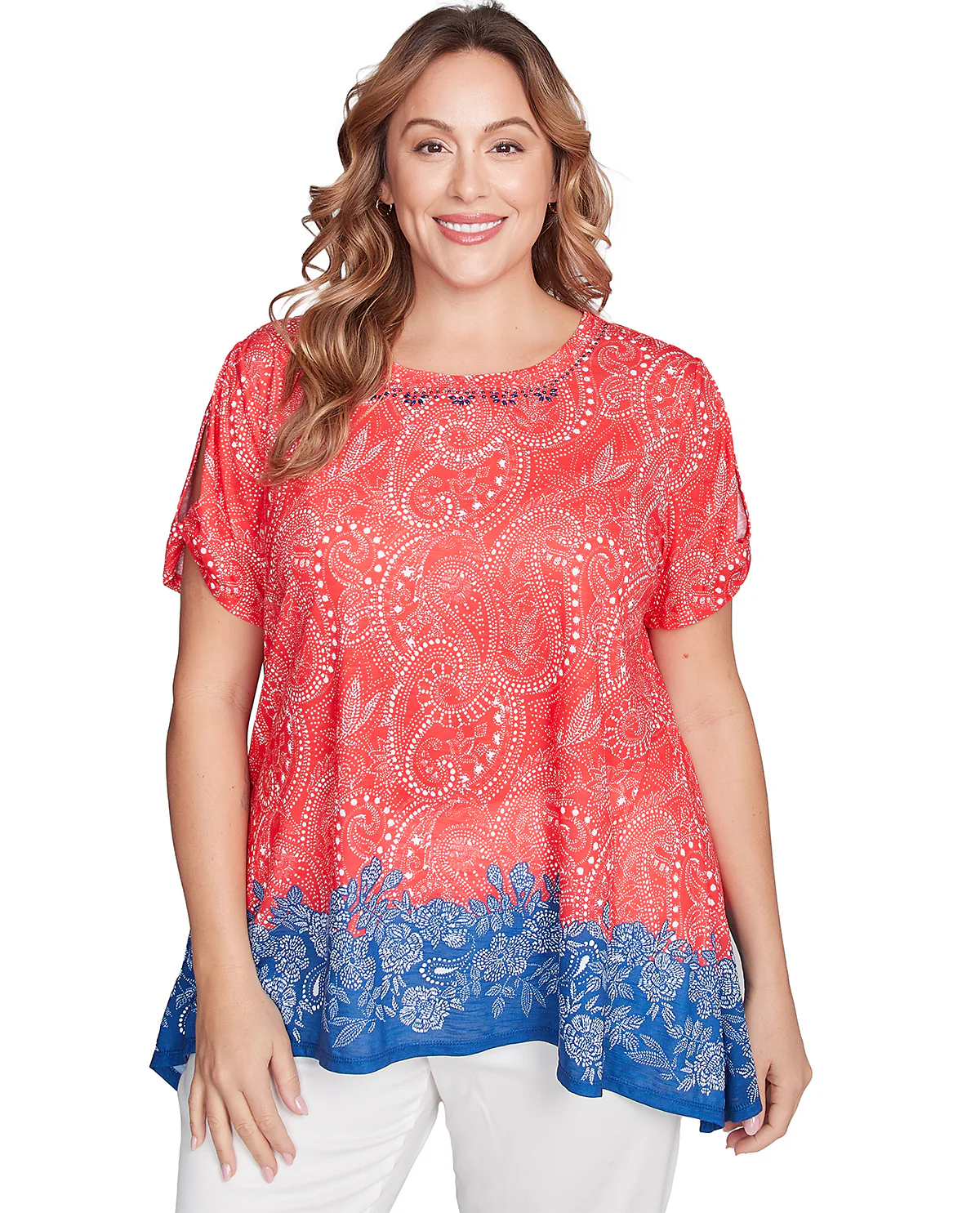 Ruby Road Americana Chic Paisley Knit Top Red