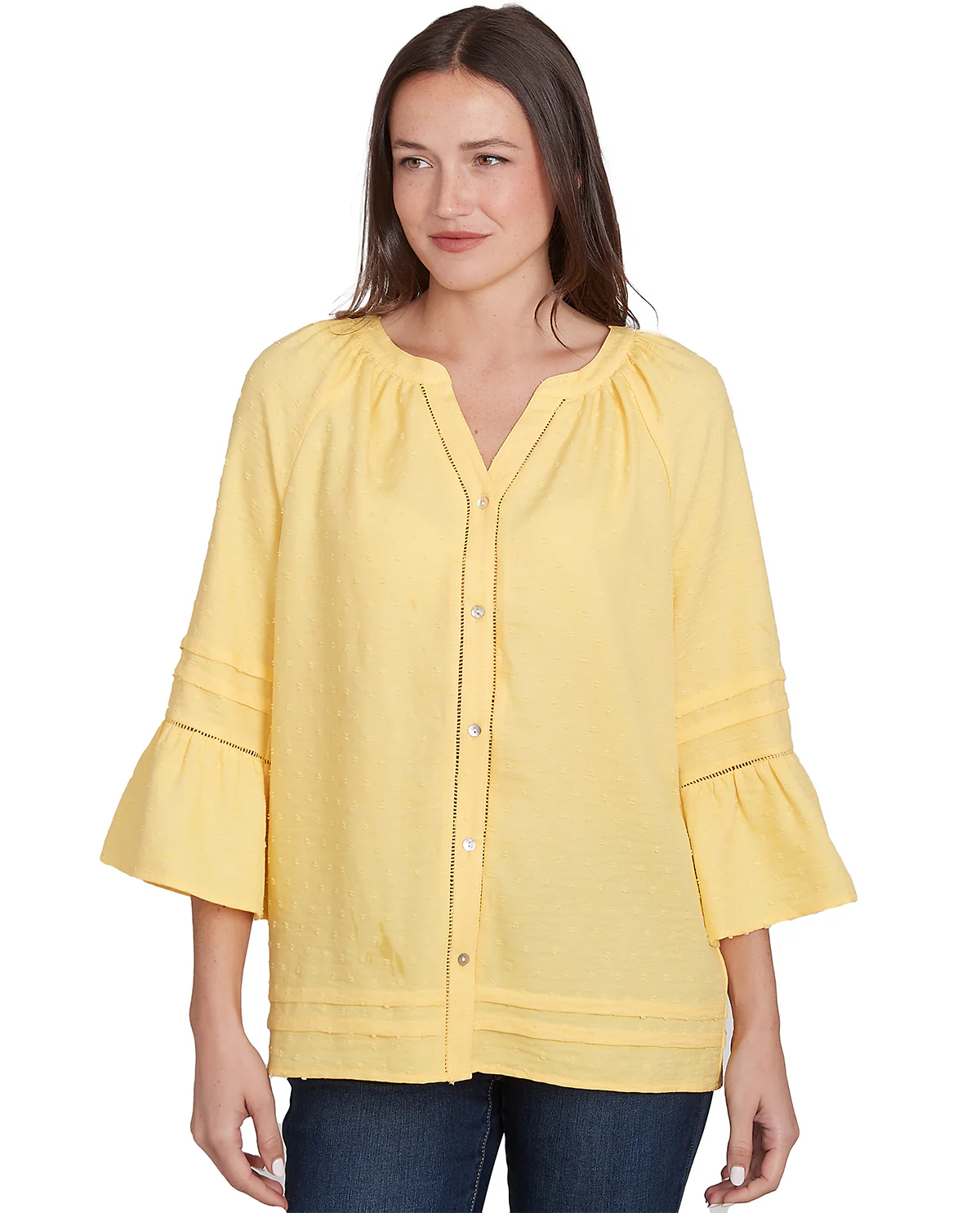 Ruby Road Bella Vista 3/4 Sleeve Clip Dot Woven Top - Image 2