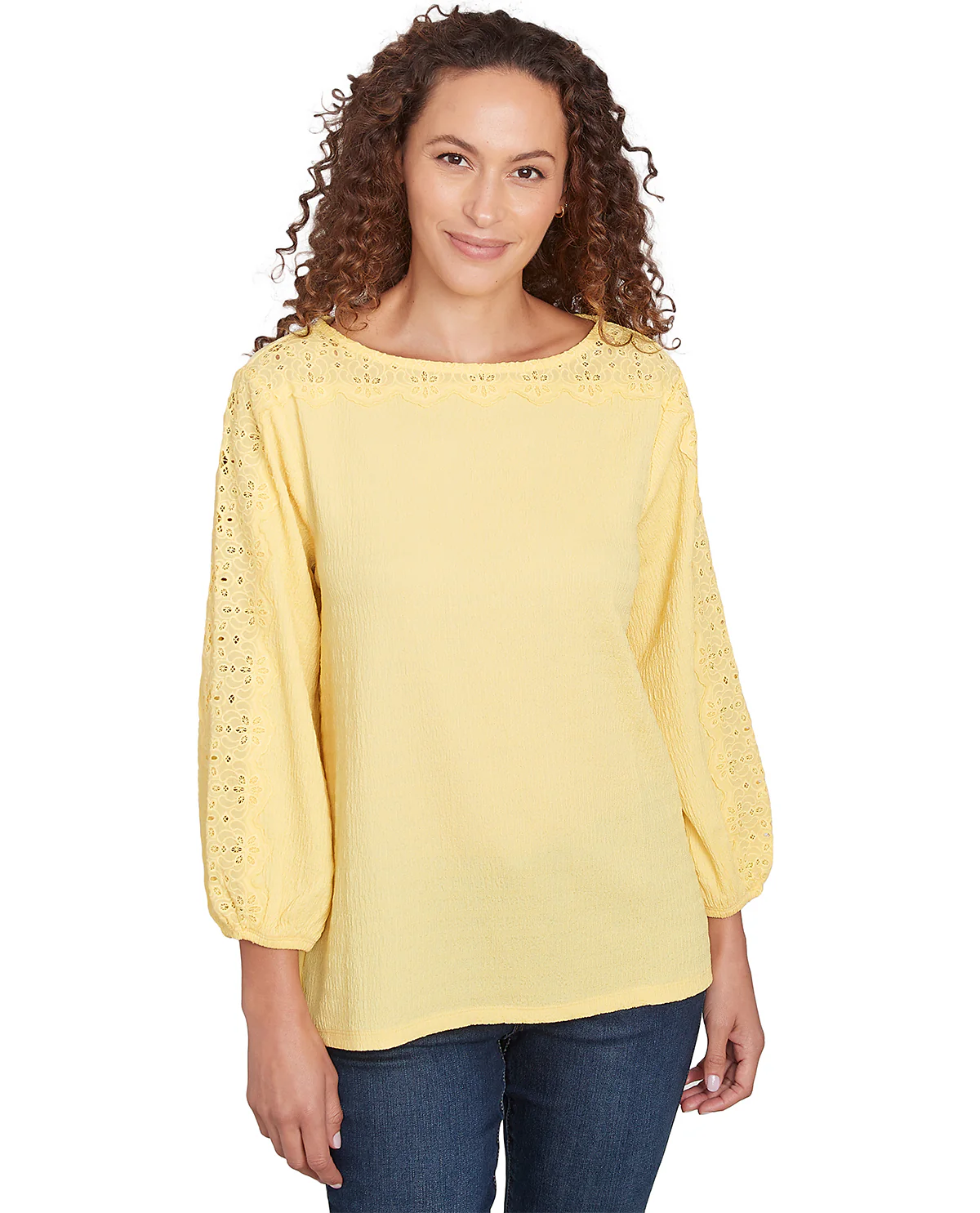 Ruby Road Petite Bella Vista Lace Trim Knit Top - Image 2