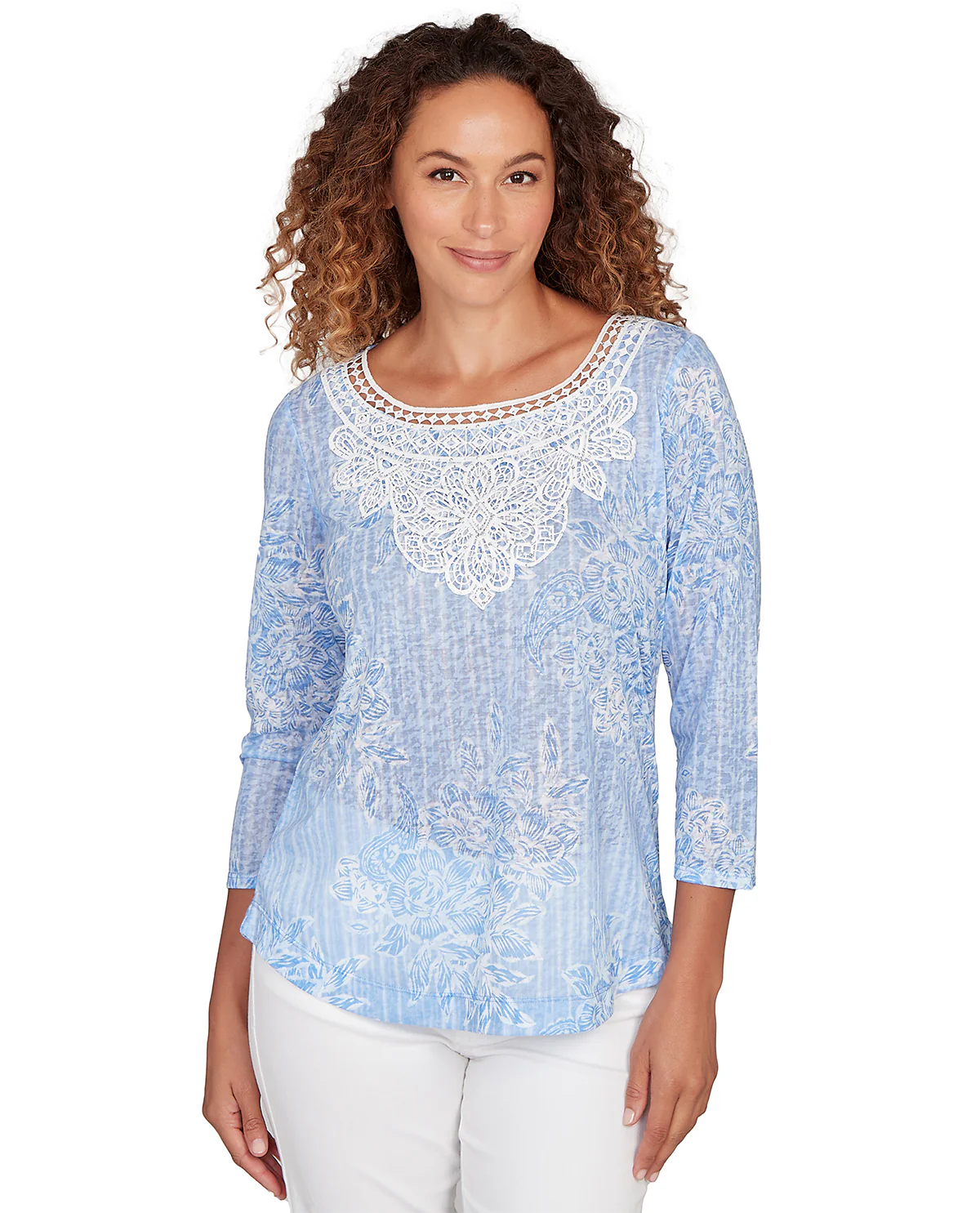 Ruby Road Cal Dreaming 3/4 Sleeve Embroidered Floral Knit Top - Image 2