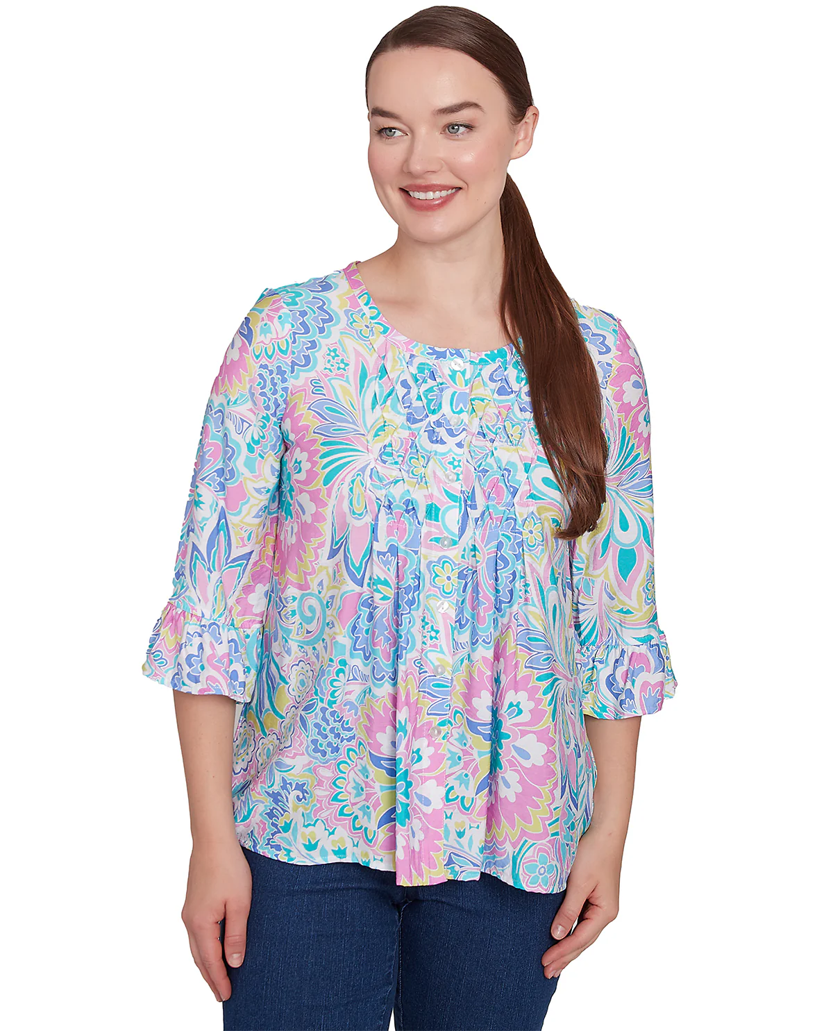 Ruby Road Missy Spring Oasis Woven Floral Top