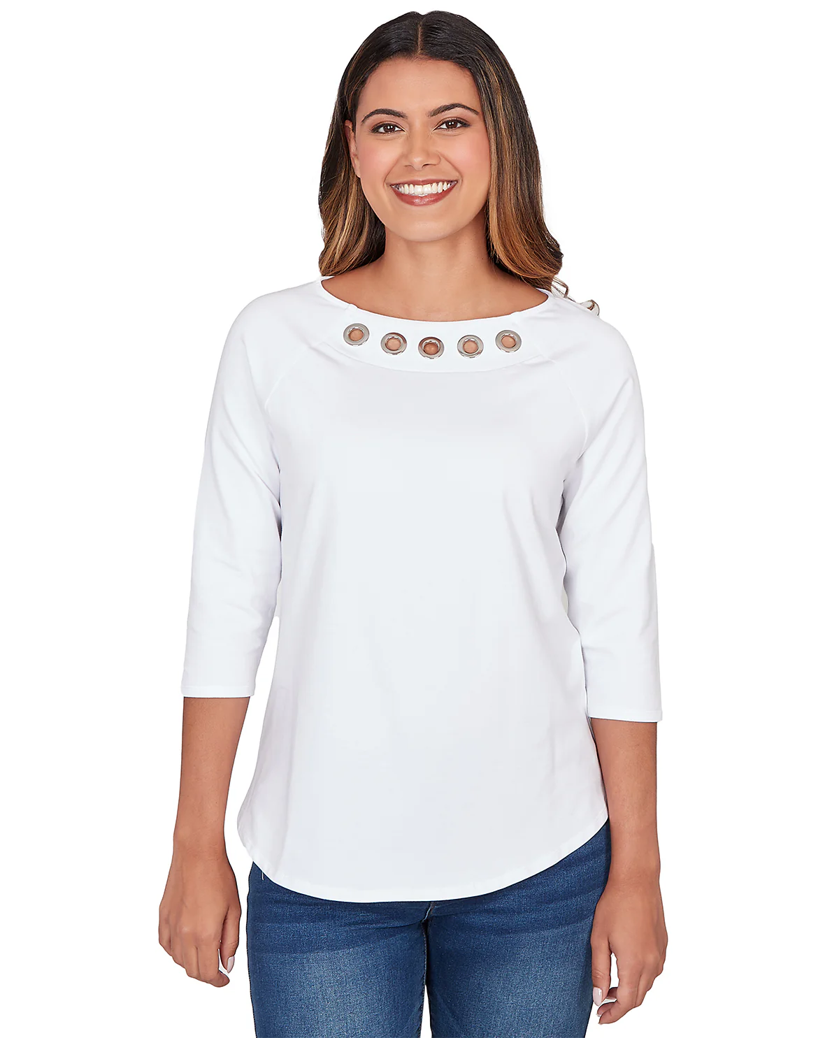 Ruby Road Missy Set Sail 3/4 Sleeve Boat Neck Grommet Top - Image 2
