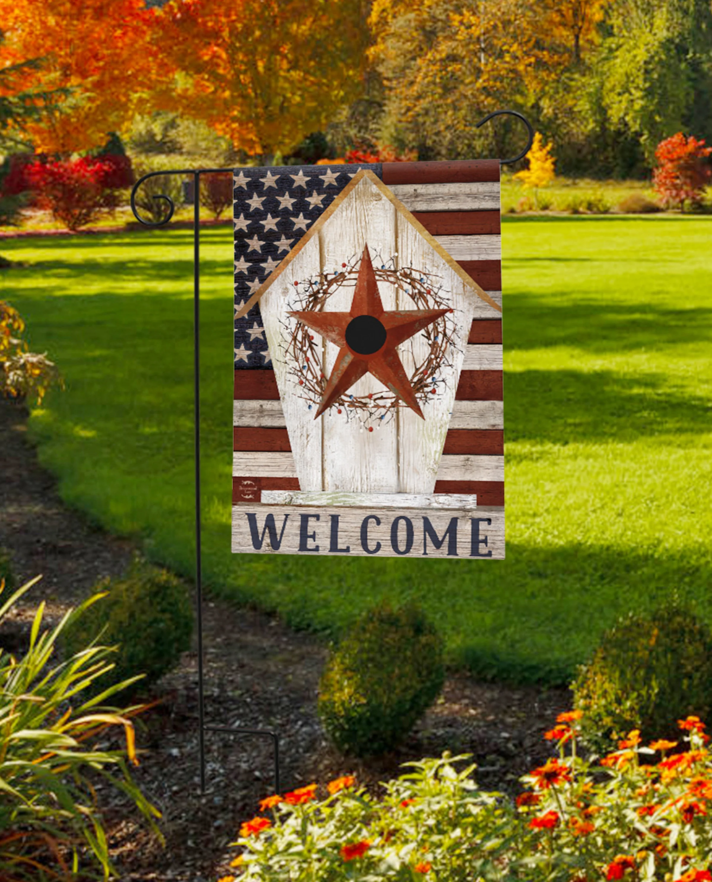 Rustic American Birdhouse Garden Flag - Image 2