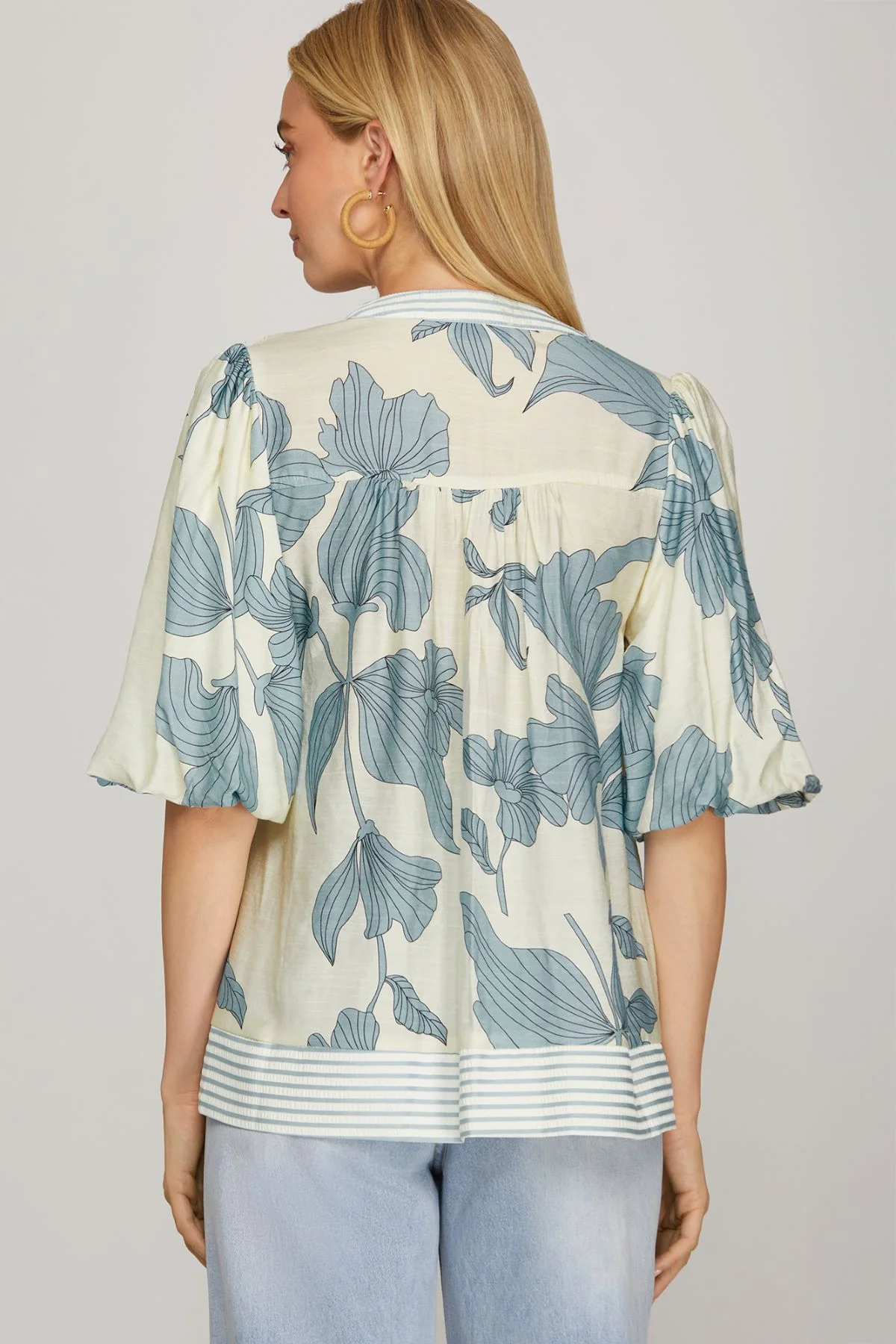 She and Sky Bubble Sleeve Print Top - Image 2